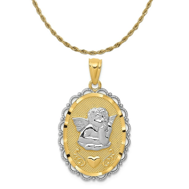 14K w//Rhodium Angel Pendant